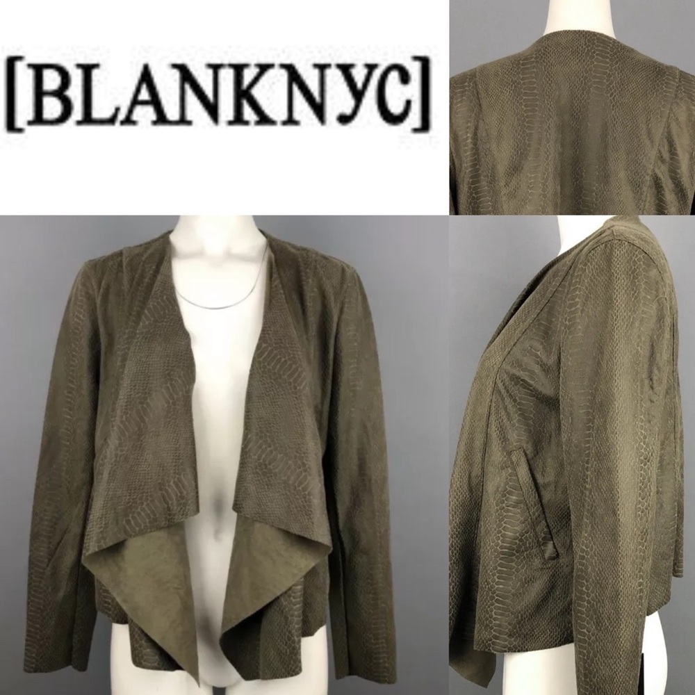 🐊BLANK NYC Olive Faux Suede Croc Fast Play Jacket Draped Cardigan Size M🐊